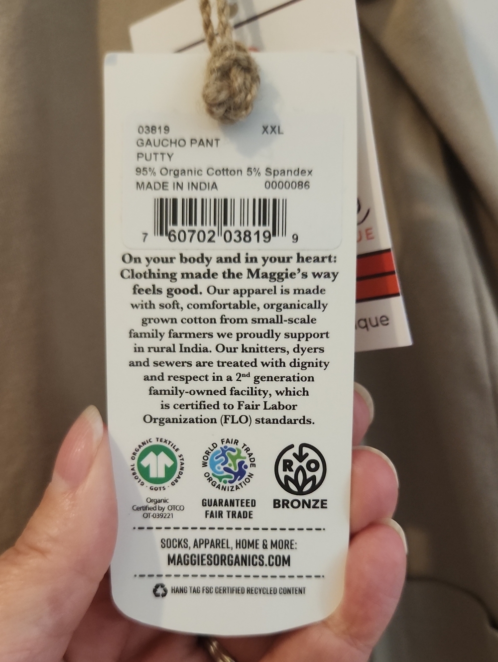 NWT Maggie's Organics Cotton Gaucho Pants 2XL - Picture 6 of 6